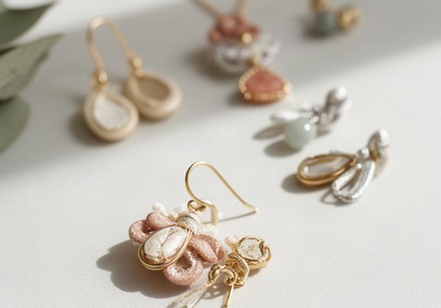 自然光の入るスタジオで撮影したハンドメイドアクセサリーの接写